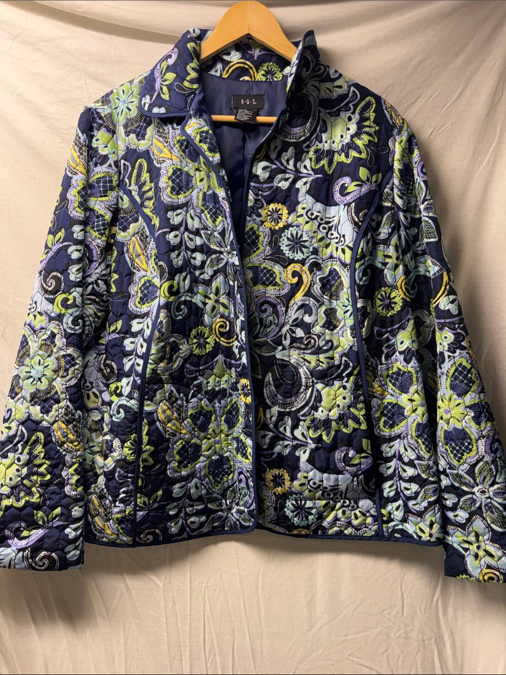 R.Q.T. Floral Quilted Jacket - Navy & Yellow